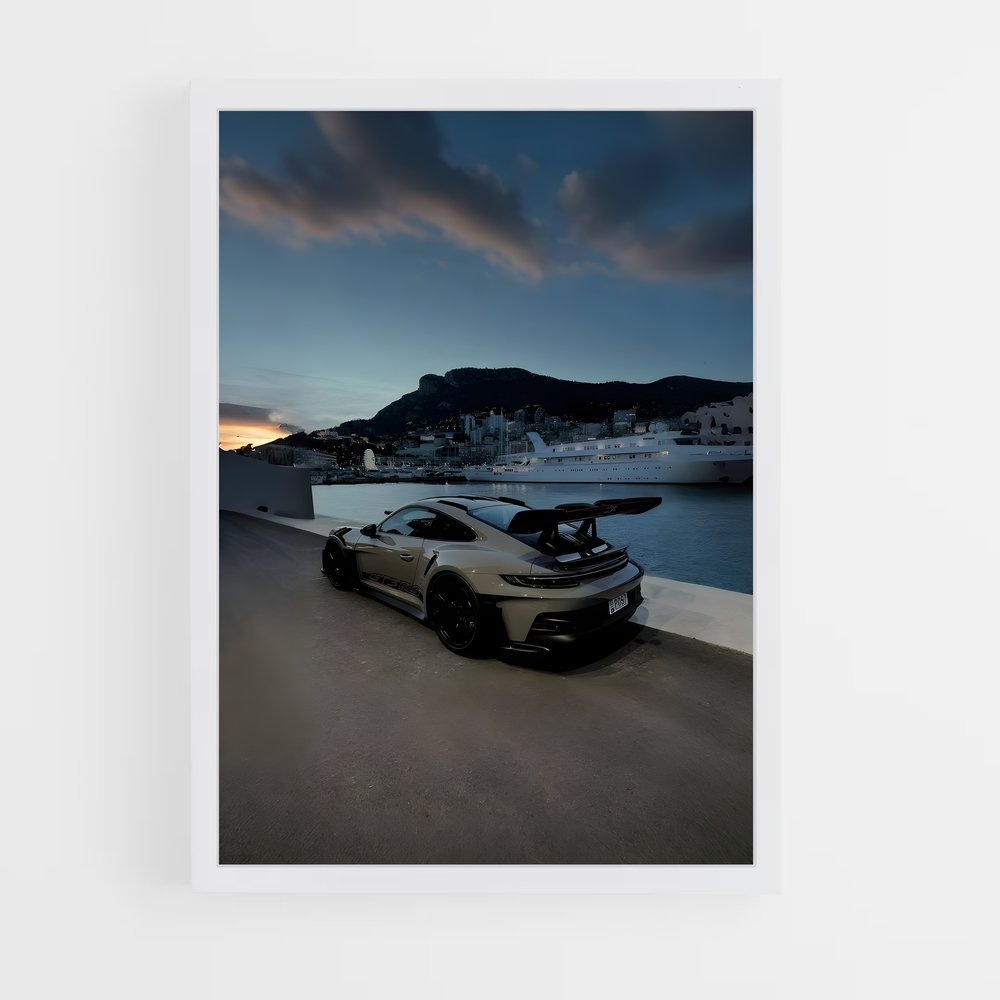 Poster Vitesse Blanc – affiche Porsche (vue 3)